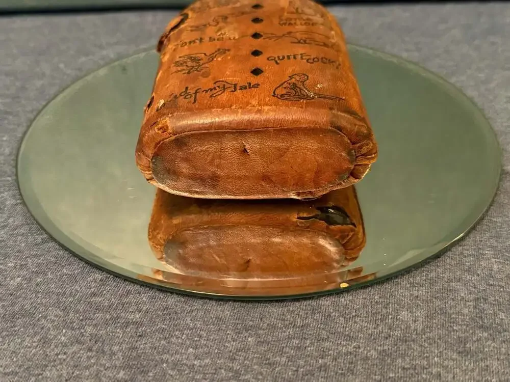 Vintage Prohibition-Era Leather-Wrapped Amber Glass Flask